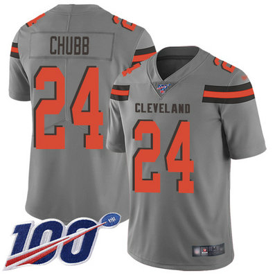 Browns #24 Nick Chubb Gray Men's Stitched Football Limited Inverted Legend 100th Season Jersey Browns #24 Nick Chubb Gray Men's Stitched Football Limited Inverted Legend 100th Season Jersey