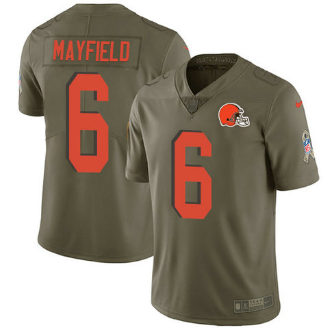 Browns #6 Baker Mayfield Olive Men's Stitched Football Limited 2017 Salute To Service Jersey