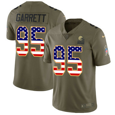 Browns #95 Myles Garrett Olive-USA Flag Men's Stitched Football Limited 2017 Salute To Service Jersey Browns #95 Myles Garrett Olive-USA Flag Men's Stitched Football Limited 2017 Salute To Service Jersey
