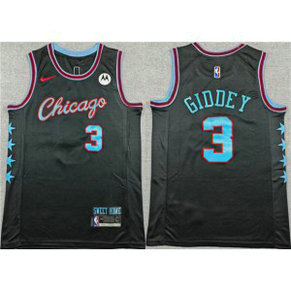 Bulls 3 Josh Giddey Black 2025-26 City Edition Men Jersey