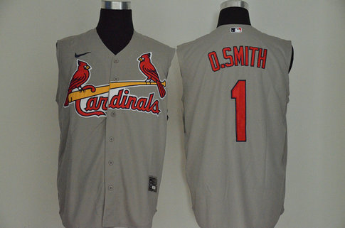 Cardinals 1 O.Smith Gray Nike Cool Base Sleeveless Jersey Cardinals 1 O.Smith Gray Nike Cool Base Sleeveless Jersey