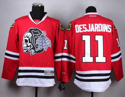 Chicago Blackhawks #11 Andrew Desjardins Red With Black Skulls Jersey Chicago Blackhawks #11 Andrew Desjardins Red With Black Skulls Jersey