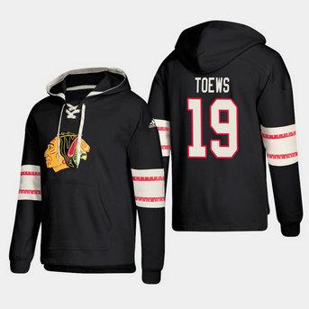Chicago Blackhawks #19 Jonathan Toews Black Adidas Lace-Up Pullover Hoodie Chicago Blackhawks #19 Jonathan Toews Black Adidas Lace-Up Pullover Hoodie