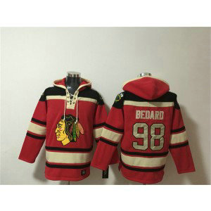 Chicago Blackhawks 98 Connor Bedard Red Lace-Up Pullover Hoodie Chicago Blackhawks 98 Connor Bedard Red Lace-Up Pullover Hoodie