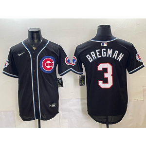 Chicago Cubs 3 Bregman 2026 Black Out Cool Base Men Jersey with150th Patch Chicago Cubs 3 Bregman 2026 Black Out Cool Base Men Jersey with150th Patch