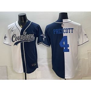 Dallas Cowboys 4 Prescott White Navy Split Baseball Vapor Limited Men Jersey