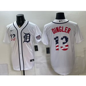 Detroit Tigers 13 Dingler White USA 250 Fourth of July Men Jersey