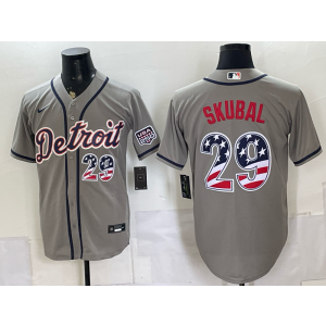 Detroit Tigers 29 Skubal Grey USA 250 Fourth of July Men Jersey