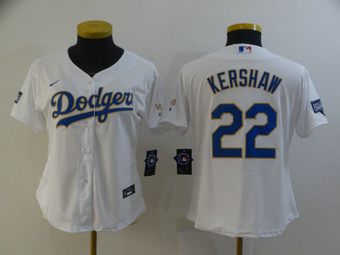 Dodgers 22 Clayton Kershaw White Women Nike 2021 Gold Program Cool Base Jersey Dodgers 22 Clayton Kershaw White Women Nike 2021 Gold Program Cool Base Jersey