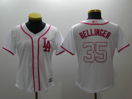 Dodgers 35 Cody Bellinger White Pink Women Cool Base Jersey Dodgers 35 Cody Bellinger White Pink Women Cool Base Jersey