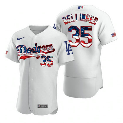 Dodgers 35 Cody Bellinger White USA Flag Fashion Nike Cool Base Jersey