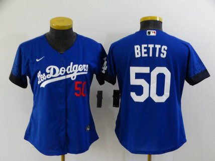 Dodgers 50 Mookie Betts Royal Women 2021 City Connect Cool Base Jersey Dodgers 50 Mookie Betts Royal Women 2021 City Connect Cool Base Jersey