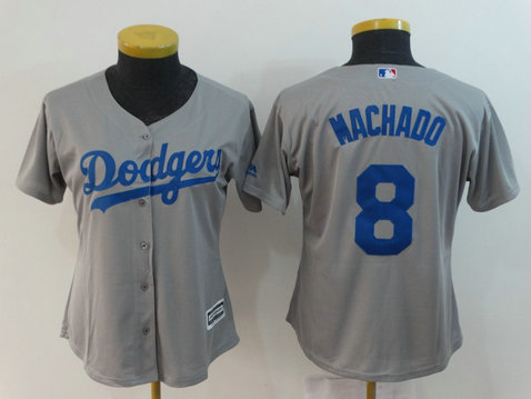 Dodgers 8 Manny Machado Gray Women Cool Base Jersey Dodgers 8 Manny Machado Gray Women Cool Base Jersey