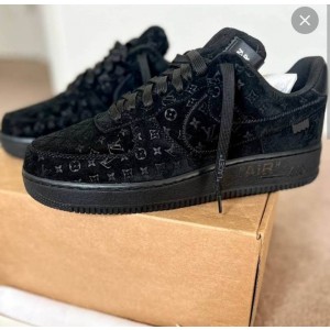 LOUIS VUITTON X NIKE AIR FORCE 1 Suede Calfskin Black Shoes