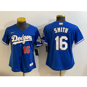 Los Angeles Dodgers 16 Smith Blue Gold Champion Cool Base Women Jersey Los Angeles Dodgers 16 Smith Blue Gold Champion Cool Base Women Jersey