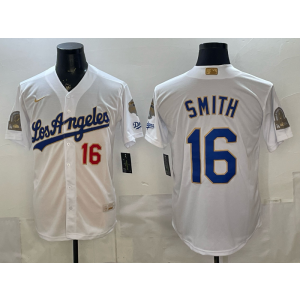 Los Angeles Dodgers 16 Smith White Gold Champion Cool Base Men Jersey Los Angeles Dodgers 16 Smith White Gold Champion Cool Base Men Jersey