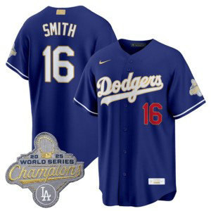 Los Angeles Dodgers 16 Will Smith Royal 2026 Gold Champion Cool Base Men Jersey Los Angeles Dodgers 16 Will Smith Royal 2026 Gold Champion Cool Base Men Jersey