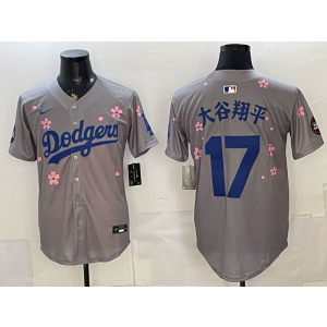 Los Angeles Dodgers 17 大谷翔平 Grey Cherry Cool Base Men Jersey Los Angeles Dodgers 17 大谷翔平 Grey Cherry Cool Base Men Jersey