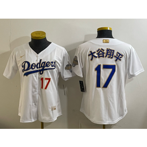 Los Angeles Dodgers 17 大谷翔平 White Gold Champion Cool Base Women Jersey Los Angeles Dodgers 17 大谷翔平 White Gold Champion Cool Base Women Jersey