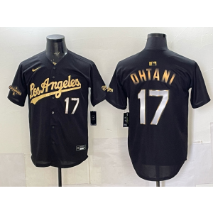 Los Angeles Dodgers 17 Ohtani Black Gold Champion Cool Base Men Jersey Los Angeles Dodgers 17 Ohtani Black Gold Champion Cool Base Men Jersey