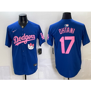 Los Angeles Dodgers 17 Ohtani Blue Pink Hello Kitty Cool Base Men Jersey Los Angeles Dodgers 17 Ohtani Blue Pink Hello Kitty Cool Base Men Jersey
