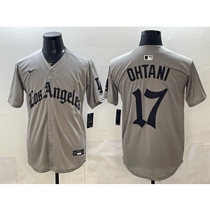 Los Angeles Dodgers 17 Ohtani Grey Gothic Cool Base Men Jersey Los Angeles Dodgers 17 Ohtani Grey Gothic Cool Base Men Jersey
