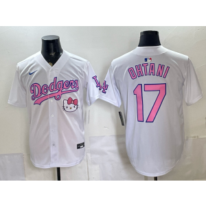 Los Angeles Dodgers 17 Ohtani White Pink Hello Kitty Cool Base Men Jersey Los Angeles Dodgers 17 Ohtani White Pink Hello Kitty Cool Base Men Jersey