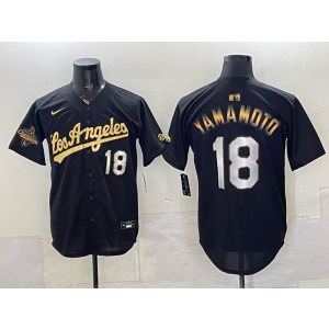 Los Angeles Dodgers 18 Yamamoto Black Gold Champion Cool Base Men Jersey Los Angeles Dodgers 18 Yamamoto Black Gold Champion Cool Base Men Jersey