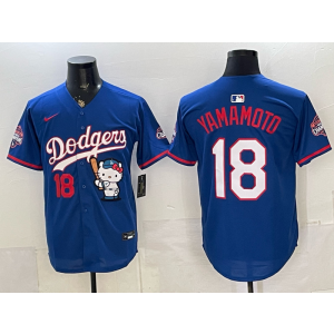 Los Angeles Dodgers 18 Yamamoto Blue Hello Kitty Cool Base Men Jersey Los Angeles Dodgers 18 Yamamoto Blue Hello Kitty Cool Base Men Jersey