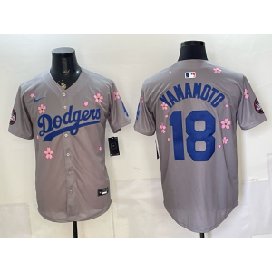Los Angeles Dodgers 18 Yamamoto Grey Cherry Cool Base Men Jersey Los Angeles Dodgers 18 Yamamoto Grey Cherry Cool Base Men Jersey