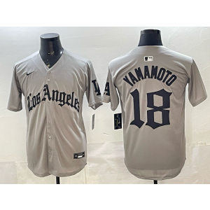 Los Angeles Dodgers 18 Yamamoto Grey Gothic Cool Base Men Jersey Los Angeles Dodgers 18 Yamamoto Grey Gothic Cool Base Men Jersey