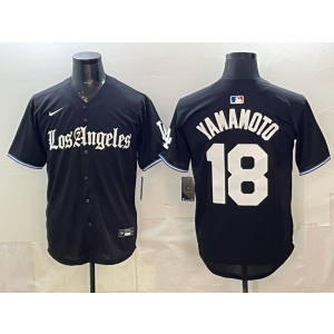 Los Angeles Dodgers 18 Yamanoto Black Gothic Cool Base Men Jersey Los Angeles Dodgers 18 Yamanoto Black Gothic Cool Base Men Jersey