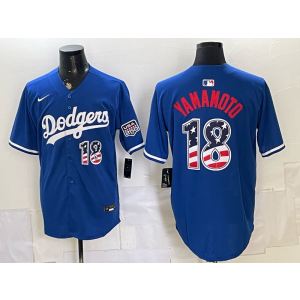 Los Angeles Dodgers 18 Yoshinobu Yamamoto Blue USA 250 Fourth of July Men Jersey