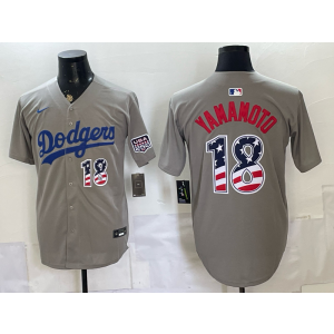 Los Angeles Dodgers 18 Yoshinobu Yamamoto Grey USA 250 Fourth of July Men Jersey
