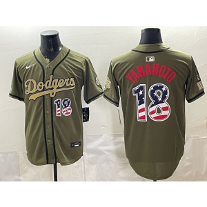 Los Angeles Dodgers 18 Yoshinobu Yamamoto Olive USA 250 Fourth of July Men Jersey