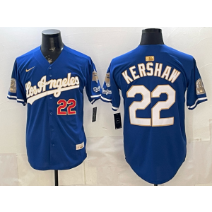 Los Angeles Dodgers 22 Kershaw Blue Gold Champion Cool Base Men Jersey Los Angeles Dodgers 22 Kershaw Blue Gold Champion Cool Base Men Jersey