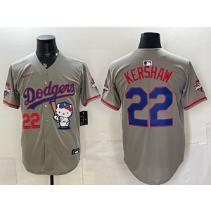 Los Angeles Dodgers 22 Kershaw Grey Hello Kitty Cool Base Men Jersey Los Angeles Dodgers 22 Kershaw Grey Hello Kitty Cool Base Men Jersey