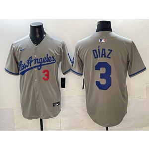 Los Angeles Dodgers 3 Diaz Gray Cool Base Men Jersey Los Angeles Dodgers 3 Diaz Gray Cool Base Men Jersey