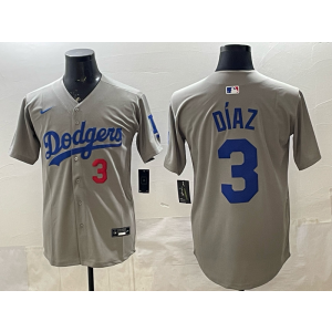 Los Angeles Dodgers 3 Diaz Grey Cool Base Men Jersey Los Angeles Dodgers 3 Diaz Grey Cool Base Men Jersey