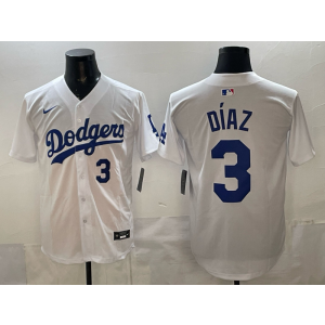 Los Angeles Dodgers 3 Diaz White Cool Base Men Jersey Los Angeles Dodgers 3 Diaz White Cool Base Men Jersey