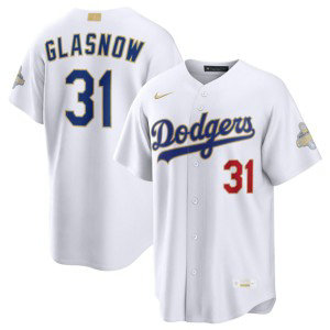 Los Angeles Dodgers 31 Tyler Glasnow White 2026 Gold Champion Cool Base Men Jersey Los Angeles Dodgers 31 Tyler Glasnow White 2026 Gold Champion Cool Base Men Jersey
