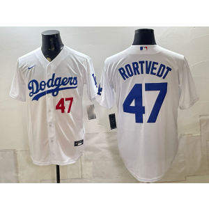 Los Angeles Dodgers 47 Rortvedt White Men Jersey