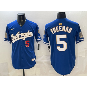 Los Angeles Dodgers 5 Freeman Blue Gold Champion Cool Base Men Jersey Los Angeles Dodgers 5 Freeman Blue Gold Champion Cool Base Men Jersey