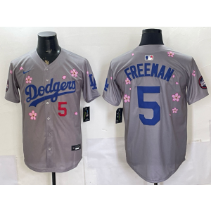 Los Angeles Dodgers 5 Freeman Grey Cherry Cool Base Men Jersey Los Angeles Dodgers 5 Freeman Grey Cherry Cool Base Men Jersey