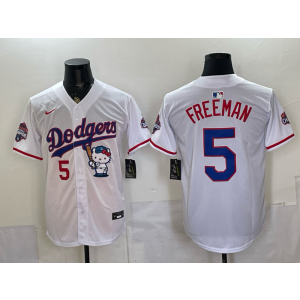 Los Angeles Dodgers 5 Freeman White Hello Kitty Cool Base Men Jersey Los Angeles Dodgers 5 Freeman White Hello Kitty Cool Base Men Jersey