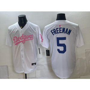 Los Angeles Dodgers 5 Freeman White Pink Men Jersey