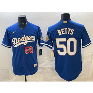 Los Angeles Dodgers 50 Betts Blue Gold Champion Cool Base Men Jersey Los Angeles Dodgers 50 Betts Blue Gold Champion Cool Base Men Jersey