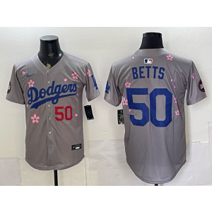 Los Angeles Dodgers 50 Betts Grey Cherry Cool Base Men Jersey Los Angeles Dodgers 50 Betts Grey Cherry Cool Base Men Jersey