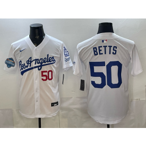 Los Angeles Dodgers 50 Betts White Champion Cool Base Men Jersey Los Angeles Dodgers 50 Betts White Champion Cool Base Men Jersey