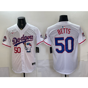 Los Angeles Dodgers 50 Betts White Hello Kitty Cool Base Men Jersey Los Angeles Dodgers 50 Betts White Hello Kitty Cool Base Men Jersey